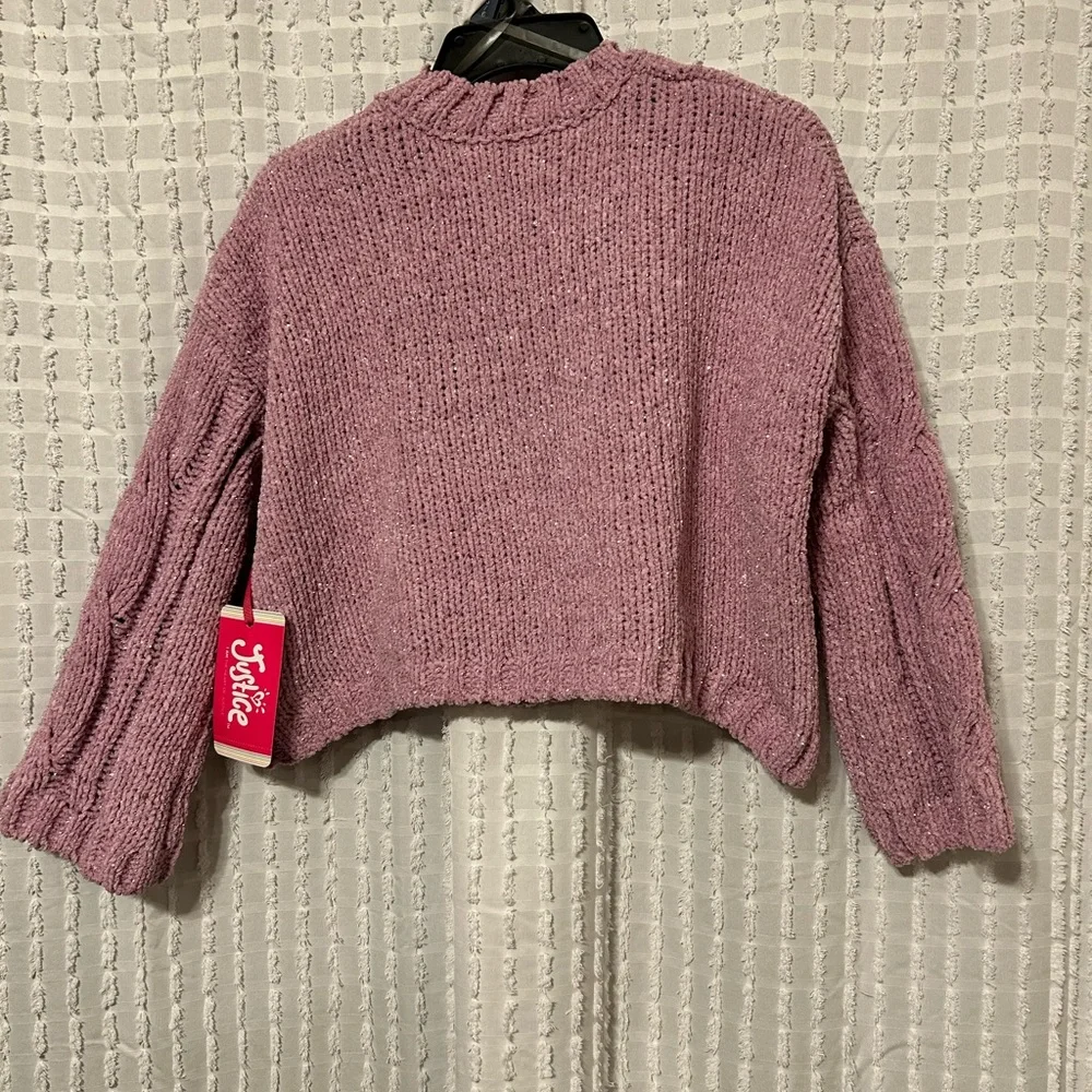 Justice Girl’s‎ XS 5-6 Cable Knit Crop Sweater Purple NWT